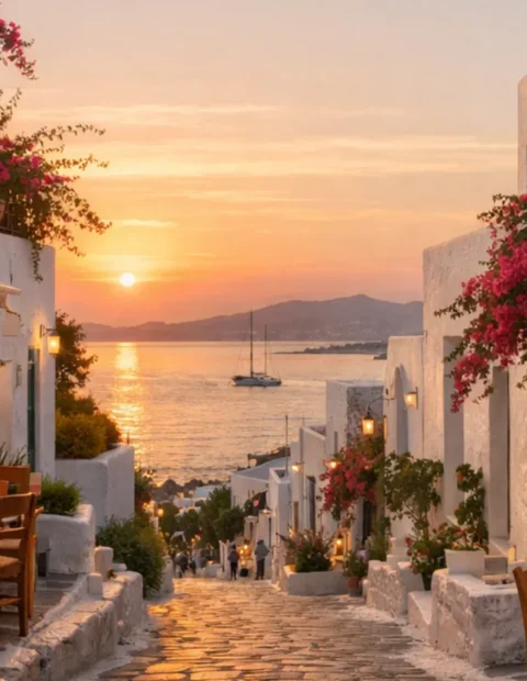 street-and-sunset-greece